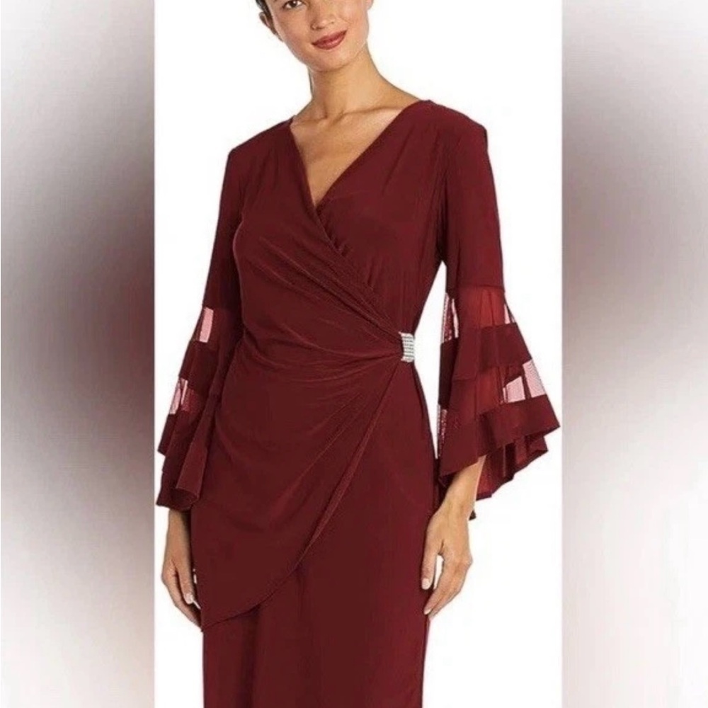 RM Richard's Burgundy Bell Sleeve Faux Wrap Dress Size 18W